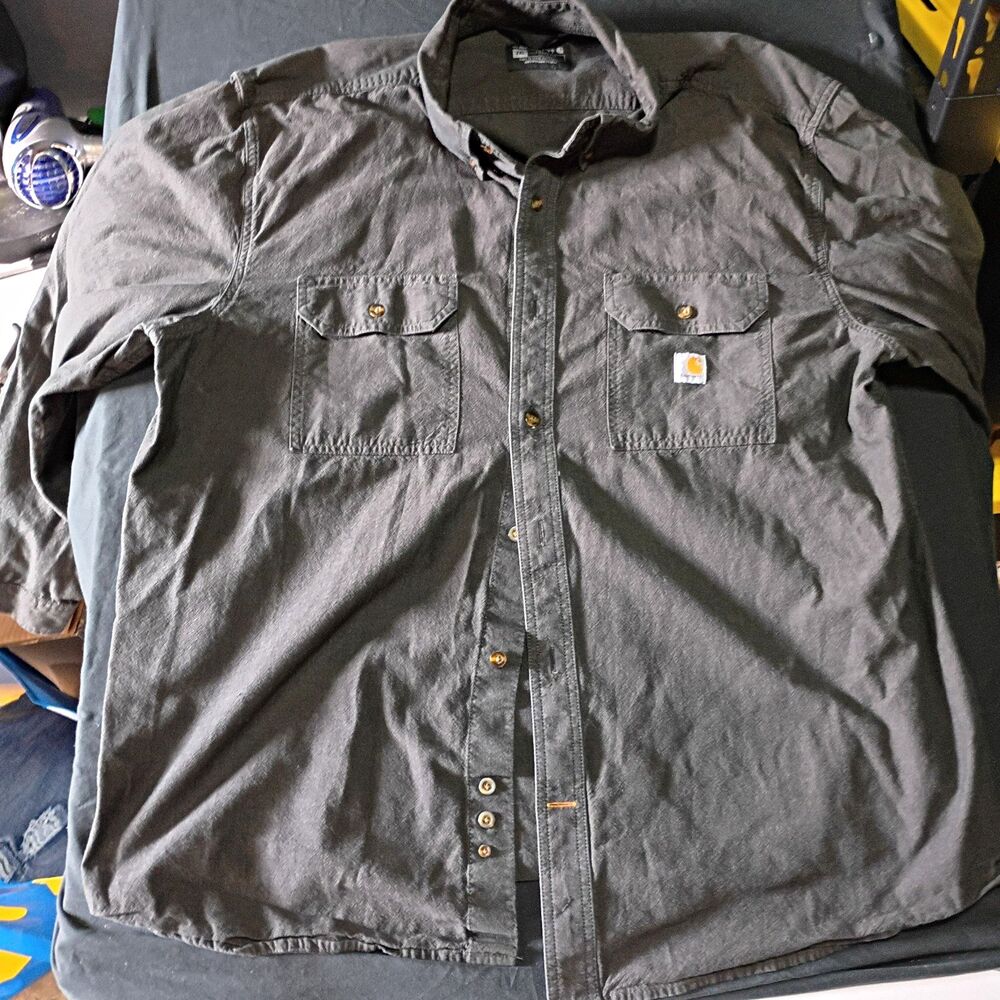 Carhartt Men’s 2XL Gray Long Sleeve Cotton Button-Up Shirt Pockets